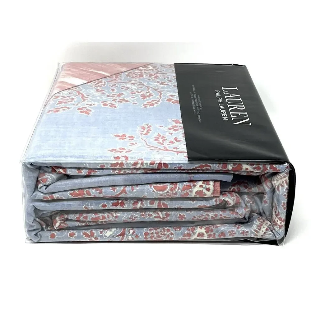 Ralph Lauren Marley Paisley King Duvet Cover Set Light Blue Coral 3 Piece Set